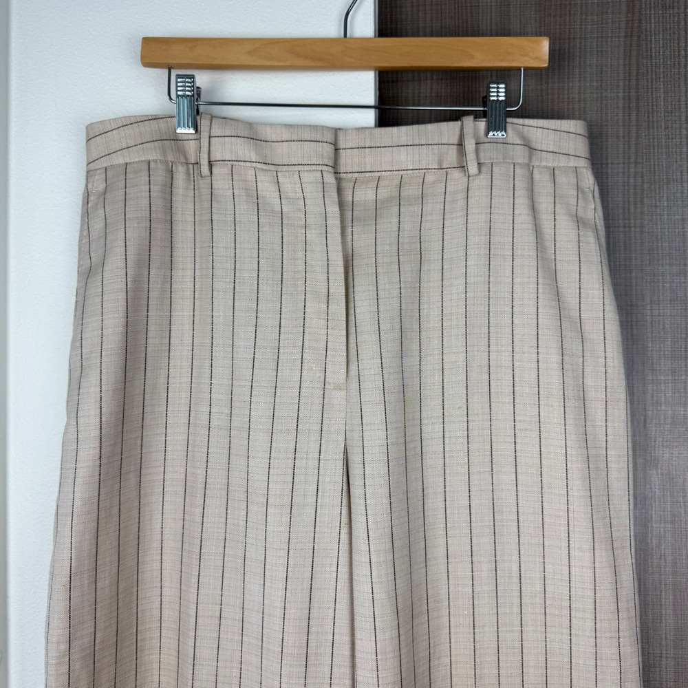 REISS Wool Linen Blend Striped Wide Leg Trouser Pants in Neutral Size 14 - Picture 4 of 11